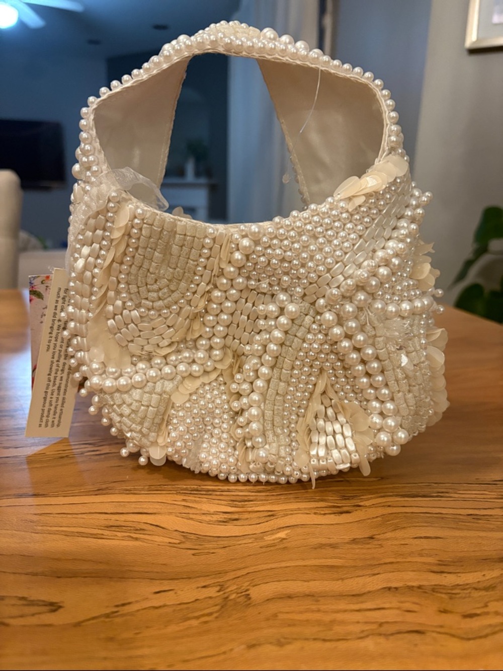 Wedding day ready:Embellished Pearl White Women's Handbag